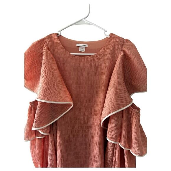 Club Monaco Blush Pink Cold Shoulder Long Sleeve Blouse Size S Ruffle Textured - Picture 2 of 10